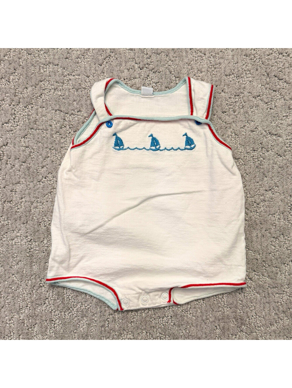Vintage Carter's Romper One-Piece 6 Months White Sleeveless Sailboat Nautical